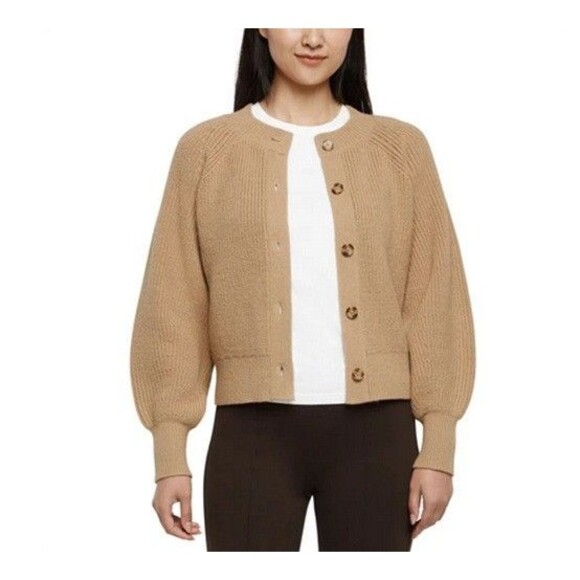 Banana Republic Women's 5 Button Cardigan Sweater Balloon Sleeve Tan NWT - Picture 4 of 4